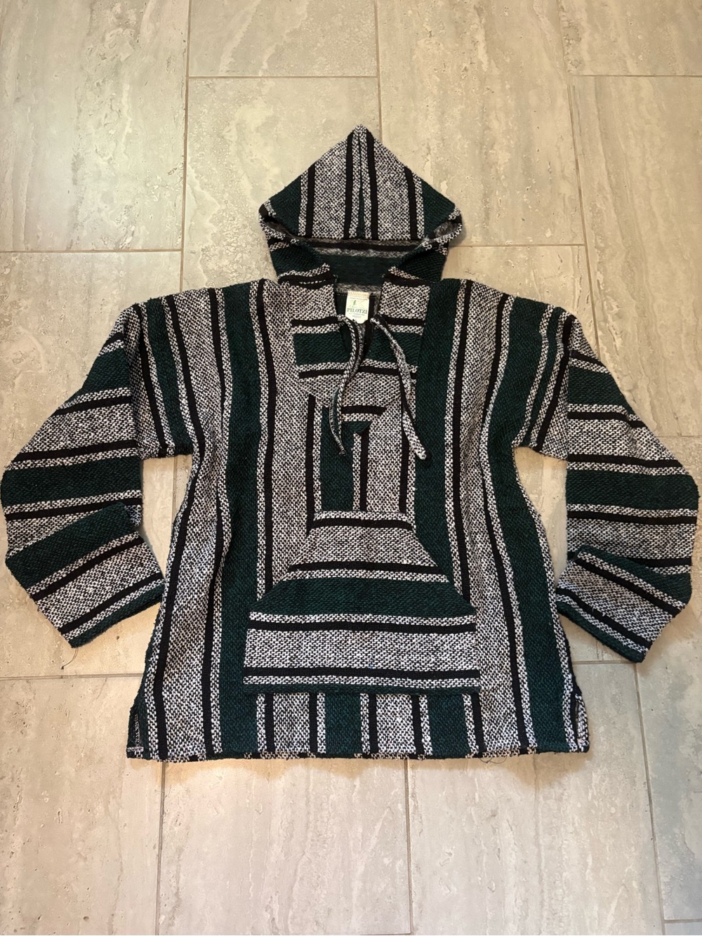 Pilotzi Mex Baja Hoodie Hippie Surf Poncho Sweater Sweatshirt Pullover Jerga L